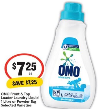 IGA OMO Front & Top Loader Laundry Liquid 1 Litre or Powder 1kg Selected Varieties offer