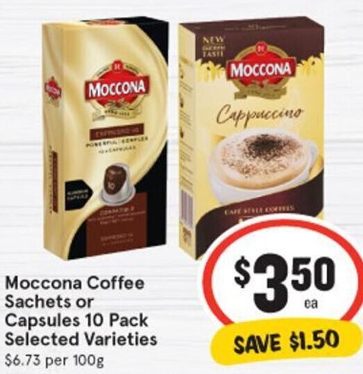Moccona Coffee Sachets Or Capsules 10 Pack Selected Varieties offer at IGA