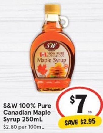 IGA S&W 100% Pure Canadian Maple Syrup 250ml offer