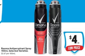 IGA Rexona Antiperspirant Spray 150ml Selected Varieties offer