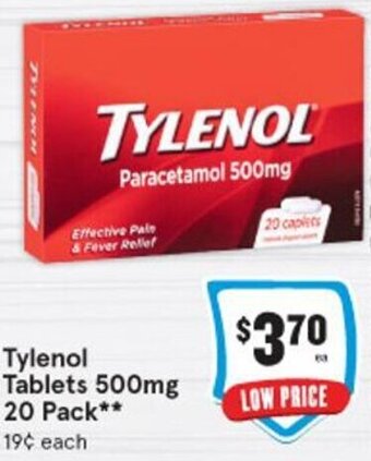 IGA Tylenol Tablets 500mg 20 Pack offer
