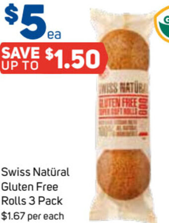 Foodland Swiss Natüral Gluten Free Rolls 3 Pack offer