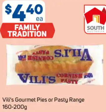 Foodland Vili's Gourment Pies or Pasty Range 160-200g offer