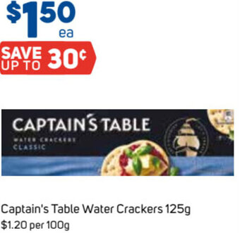 Foodland Captain's Table Water Crackers 125g offer