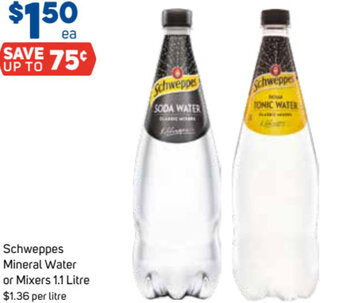 Foodland Schweppes Mineral Water or Mixers 1.1 Litre offer
