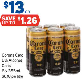 Foodland Corona Cero 0% Alcohol Cans 6 x 355ml offer