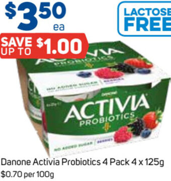 Foodland Danone Activia Probiotics 4 Pack 4 x 125g offer