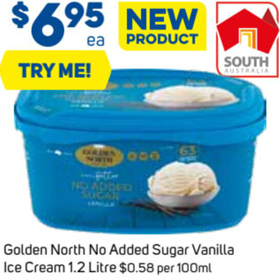 Golden North No Added Sugar Vanilla Ice CReam 1.2 Litre offer at Foodland