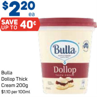 Foodland Bulla Dollop Thick Cream 200g offer