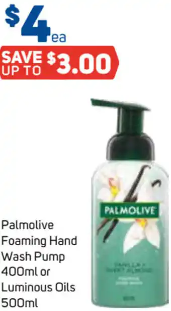 Foodland Palmolive Foaming Hand Wash Pump 400ml or Luminous Oils 500ml offer