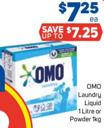 Foodland OMO Laundry Liquid 1 Litre or Powder 1kg offer