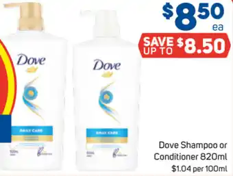 Foodland Dove Shampoo Conditioner 820ml offer