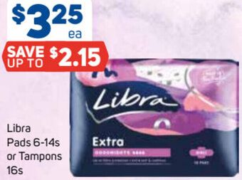 Foodland Libra Pads 6-14s or Tampons 16s offer
