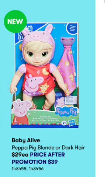 BIG W Baby Alive Peppa Pig Blonde or Dark Hair offer