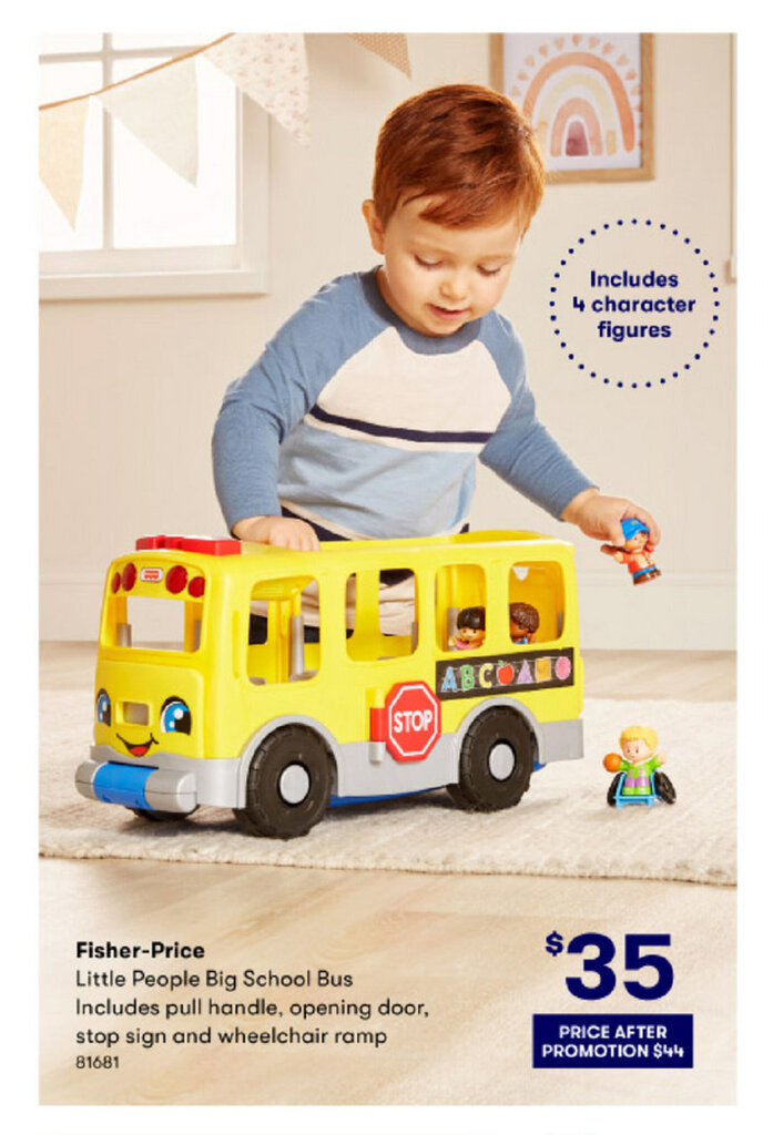 BIG W Fisher-Price Little People Big Scholl Bus Includes Pull handle, Opening Door Stop Sign and Wheelchair Ramp offer