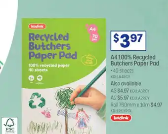 Officeworks A4 100% Recycled Butchers Paper Pad offer