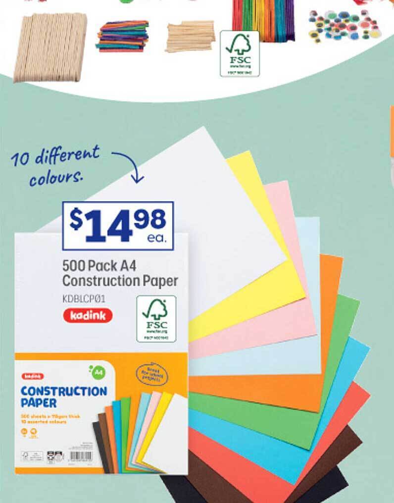 500 Pack A4 Construction Paper offer at Officeworks