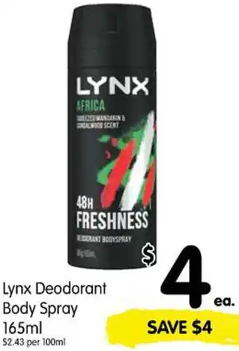Spar Lynx Drodorant Body Spray 165ml offer