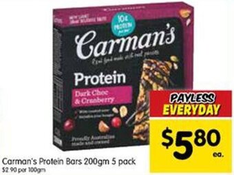 Carman's Protein Bars 200gm 5 Pack