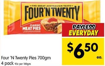 Spar Four 'N Twenty Pies 700gm 4 Pack offer