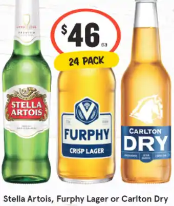 IGA Liquor Stella Artois, Furphy Lager or Carlton Dry 24 Pack offer