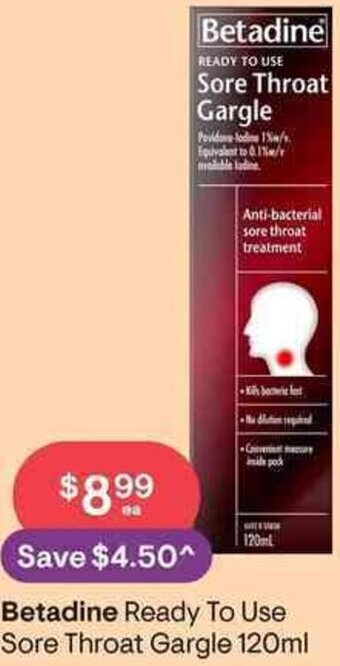 Discount Drug Stores Betadine Ready To Use Sore Throat Gargle 120ml offer