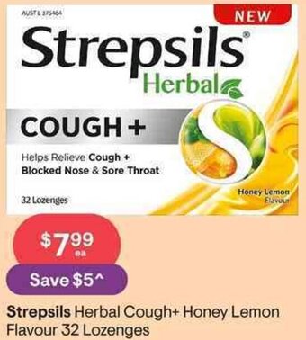 Discount Drug Stores Strepsils Herbal Cough+ Honey Lemon Flavour 32 Lozenges offer