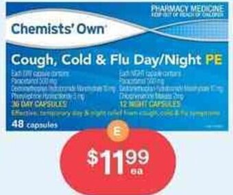 Discount Drug Stores Chemists' Own Cough, Cold & flu Day & Night PE 48 Capsules offer