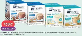 Discount Drug Stores Optifast VLCD Shake Chocolate or Mocha Flavour 12 x 53g Sachets Or ProteinPlus Shake Vanilla or Coffee Flavour 10 x 63g Scht offer