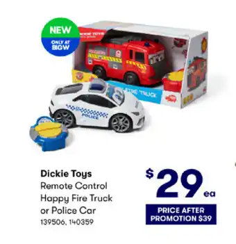 BIG W Dickie Toys Remote Control Happy Fire Truck or Police Car offer