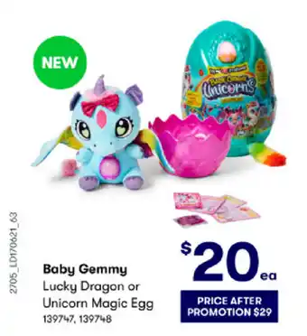 BIG W Baby Gemmy Lucky Dragon or Unicorn magic Egg offer