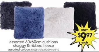 Cheap as Chips Assorted 60x60cm Cushions Shaggy & Ribbed Fleece offer