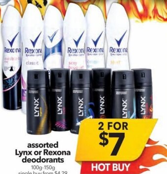 Cheap as Chips Lynx or Rexona Deodorants 100g-150g offer