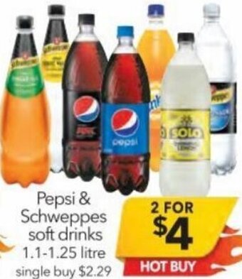 Pepsi & Schweppes Soft Drinks 1.1-1.25 litre