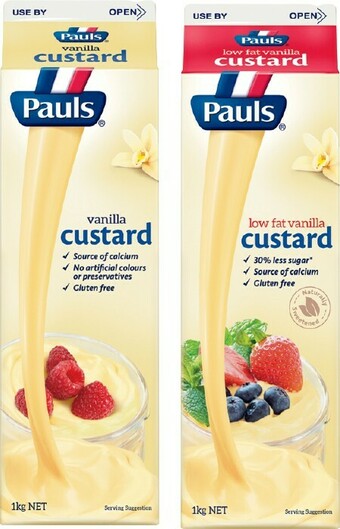 IGA Pauls Regular or Low Fat Vanilla Custard 1kg offer