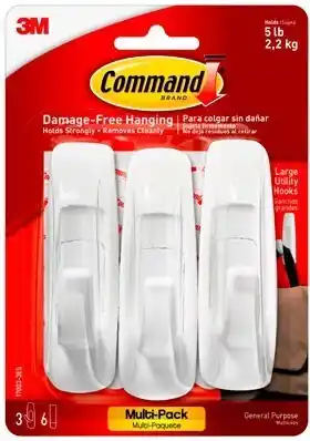 BIG W Command Adhesive Large Hooks Value Pack 3 Pack - White offer