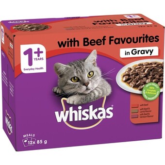 BIG W Whiskas Beef Favourites in Gravy Wet Cat Food 12 x 85g offer