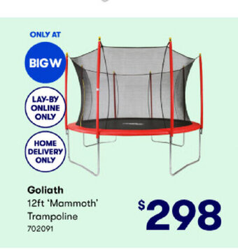 BIG W Goliath 12ft Mammoth Trampoline offer
