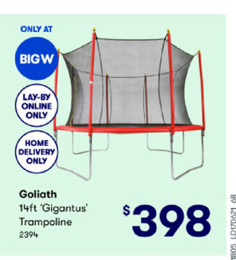 BIG W Goliath 14ft Gigantus Trampoline offer