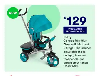 BIG W Huffy Canopy Trike Blue Also Available in Red offer