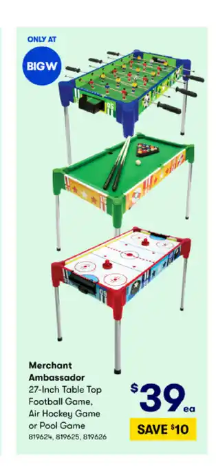 BIG W Merchant Ambassador 27-inch Table Top Football Game Air Hockey Game or Pool Game offer