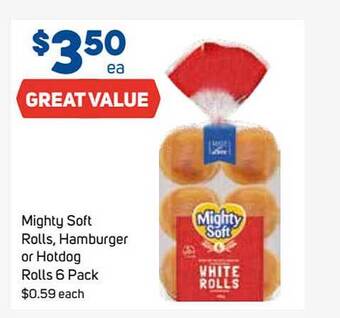 Foodland Mighty Soft Rolls, Hamburger Or Hotdog Rolls 6 Pack offer