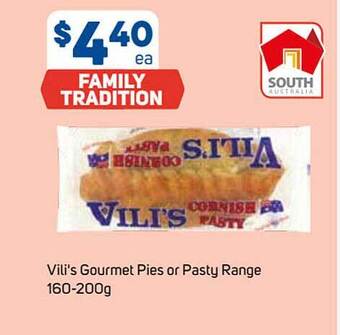 Foodland Vili's Gourmet Pies Or Pasty Range 160-200g offer