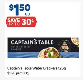 Foodland Captain's Table Water Crackers 125g offer