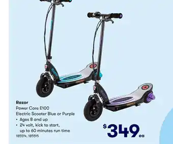 BIG W Razor Power Core E100 Electric Scooter Blue Or Purple offer