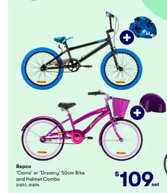 BIG W Repco Camo or Dreamy 50cm Bike and Helmet Combo offer