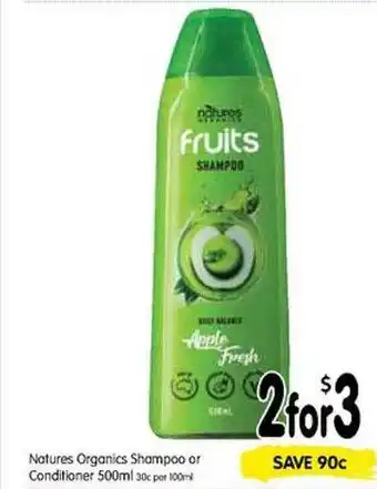 Spar Natures Organics Shampoo Or Conditioner offer