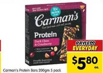 Spar Carman's Protein Bars offer