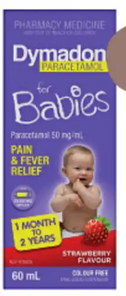 Pharmacy Best Buys Dymadon Paracetamol For Babies 1 Month To 2 Years Strawberry Flavour 60ml offer