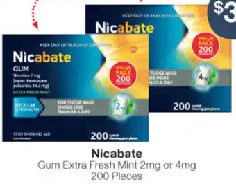 Pharmacy Best Buys Nicabate Gum Extra Fresh Mint 2mg or 4mg 200 PIeces offer